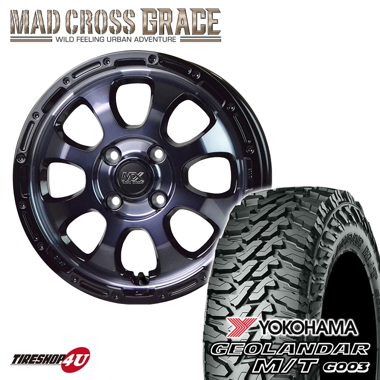 MAD CROSS GRACE 12x4.00B 4/100 +43 BKCBK YOKOHAMA GEOLANDAR M/T G003  145/80R12 80/78N 軽トラック 軽バン 新品 タイヤ＆アルミホイール4本セット